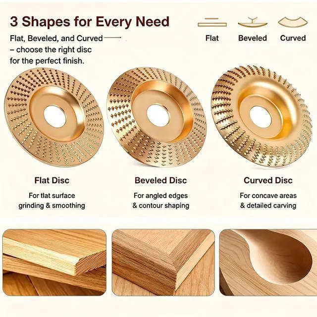 Alt view image 4 of 7 - Angle Grinder Polishing Pad, Wood Carving Disc Set, Tungsten Carbide Sanding Discs, for 4" or 4 1/2" Angle Grinder, Woodworking Attachment for Cutting, Shaping, Sanding (3PCS Set)