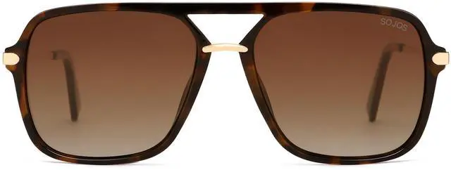 Main image of Sunglasses for Women & Men, Square, Retro, Polarized Lens, Trendy Aviator, 90s Shades (SJ2229,Brown Tortoise Frame/Brown Grading Lens)