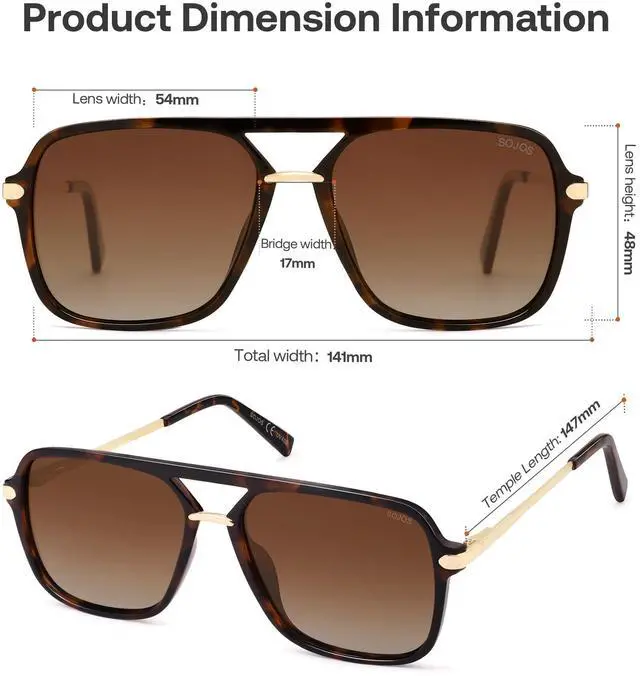 Alt view image 5 of 6 - Sunglasses for Women & Men, Square, Retro, Polarized Lens, Trendy Aviator, 90s Shades (SJ2229,Brown Tortoise Frame/Brown Grading Lens)