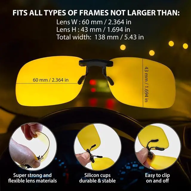 Alt view image 5 of 7 - Clip on Polarized Night vision Glasses Flip up Anti reflective Anti Glare UV-400 Wear Over Glasses