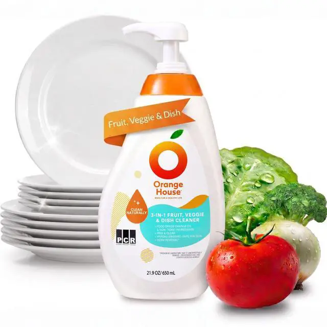 Main image of 3 in 1 Plant Based Dish Soap, Non Harmful Ingredients Veggie Wash, Orange Oil Fruit and Vegetable Wash, Convenient Fruit Wash, 21.9 Fl Oz Fruit Cleaner, Natural Dish Soap (1 Pack)