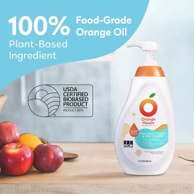 Alt view image 2 of 7 - 3 in 1 Plant Based Dish Soap, Non Harmful Ingredients Veggie Wash, Orange Oil Fruit and Vegetable Wash, Convenient Fruit Wash, 21.9 Fl Oz Fruit Cleaner, Natural Dish Soap (1 Pack)