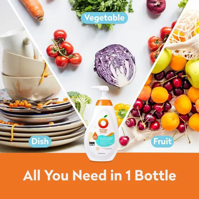 Alt view image 3 of 7 - 3 in 1 Plant Based Dish Soap, Non Harmful Ingredients Veggie Wash, Orange Oil Fruit and Vegetable Wash, Convenient Fruit Wash, 21.9 Fl Oz Fruit Cleaner, Natural Dish Soap (1 Pack)