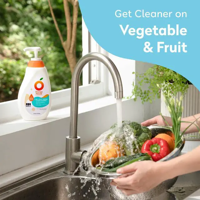 Alt view image 5 of 7 - 3 in 1 Plant Based Dish Soap, Non Harmful Ingredients Veggie Wash, Orange Oil Fruit and Vegetable Wash, Convenient Fruit Wash, 21.9 Fl Oz Fruit Cleaner, Natural Dish Soap (1 Pack)