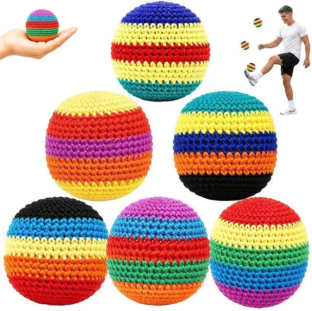 Main image of 6PCS Handmade Knitted Hackys Footbags Set, Colorful Crochet Juggling Balls for Adults & Beginners, Portable Soft Foot Bag Kick Sacks Set for Outdoor Lawn Yard Games & Agility Coordination Training