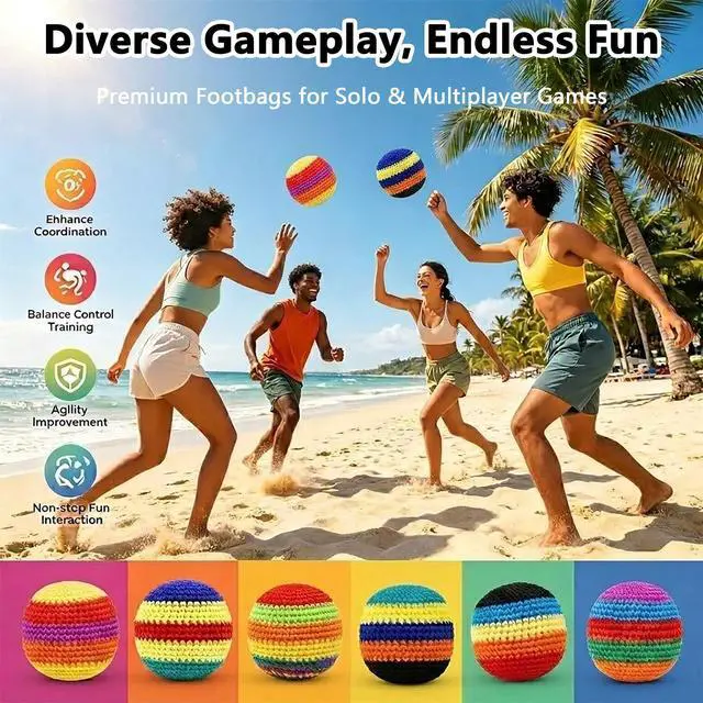 Alt view image 6 of 7 - 6PCS Handmade Knitted Hackys Footbags Set, Colorful Crochet Juggling Balls for Adults & Beginners, Portable Soft Foot Bag Kick Sacks Set for Outdoor Lawn Yard Games & Agility Coordination Training