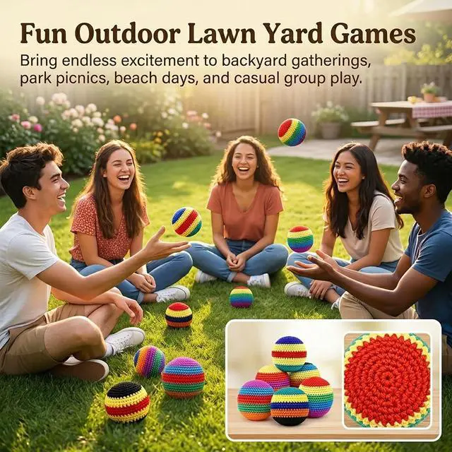 Alt view image 5 of 7 - 6PCS Handmade Knitted Hackys Footbags Set, Colorful Crochet Juggling Balls for Adults & Beginners, Portable Soft Foot Bag Kick Sacks Set for Outdoor Lawn Yard Games & Agility Coordination Training