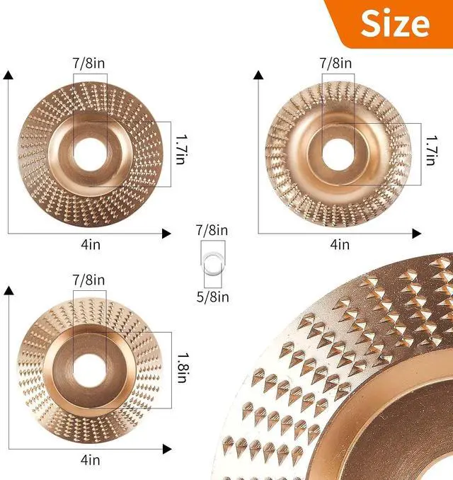Alt view image 3 of 7 - 3PCS Angle Grinder Polishing Pad, Wood Carving Disc Set for 4 1/2 Inch Angle Grinder, Heavy Duty Wood Sanding Disk Grinding Wheel, Stump Grinder Attachments for Wood Cutting Shaping