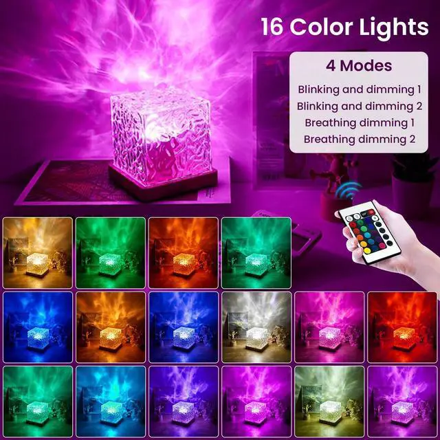 Alt view image 2 of 7 - Northern Lights Ocean Wave Projector Light,16 Colors Gradual Rotating Water Cube Lamp,Underwater Projector Light with Remote Control for Kids Adults,Ocean Wave Night Light for Bedroom