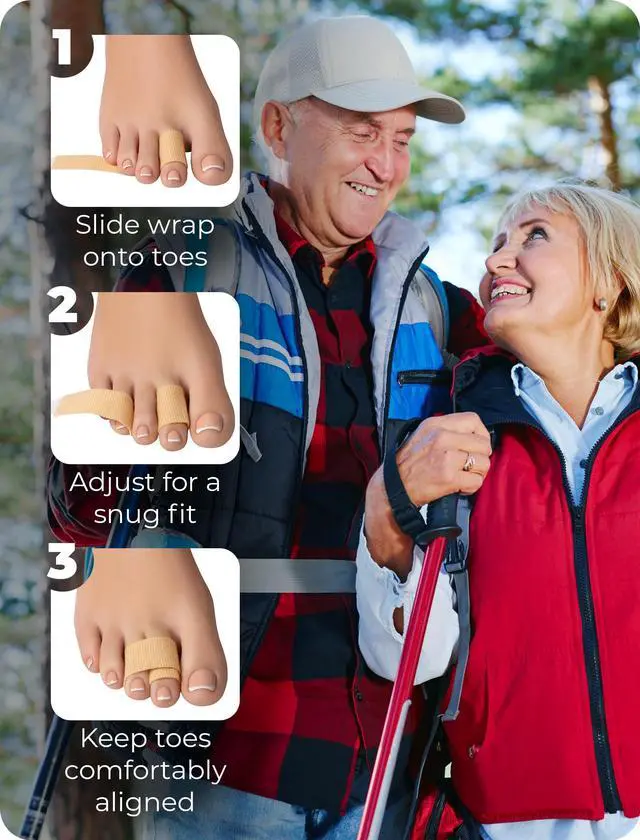 Alt view image 5 of 7 - Hammer Toe Corrector for Men & Women 4-Pack Reusable Toe Wraps & Tape for Broken, Bent & Overlapping Toes Soft Double-Layer Fabric Splints for Pain Relief & Alignment