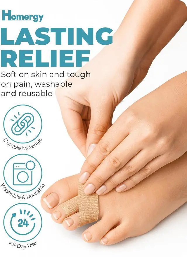 Alt view image 4 of 7 - Hammer Toe Corrector for Men & Women 4-Pack Reusable Toe Wraps & Tape for Broken, Bent & Overlapping Toes Soft Double-Layer Fabric Splints for Pain Relief & Alignment