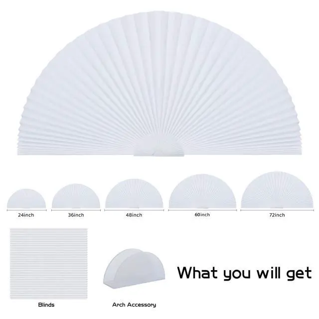 Alt view image 4 of 7 - Arch Window Shade Blackout Cellular Shades Half Circle Moon Window Covering No Drill Honeycomb Cordless Blinds for Indoor Window Room Darkening Easy Install Light Blocking Blinds (1, White, 36x18inch)