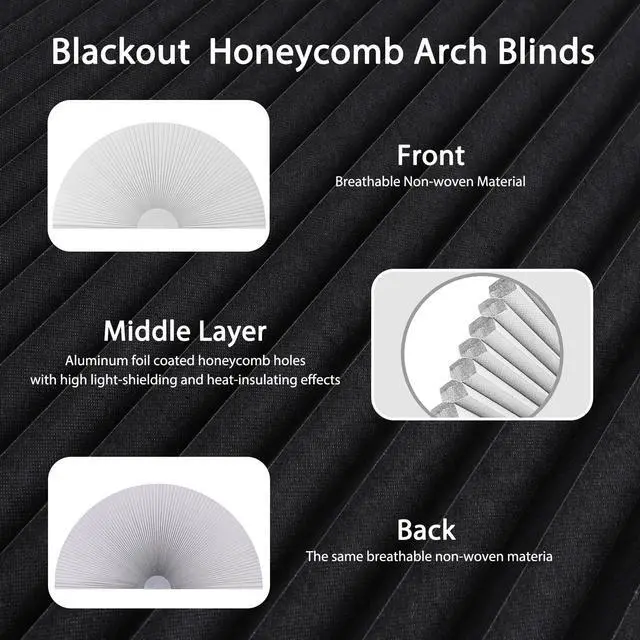 Alt view image 5 of 7 - Arch Window Shade Blackout Cellular Shades Half Circle Moon Window Covering No Drill Honeycomb Cordless Blinds for Indoor Window Room Darkening Easy Install Light Blocking Blinds (1, White, 36x18inch)