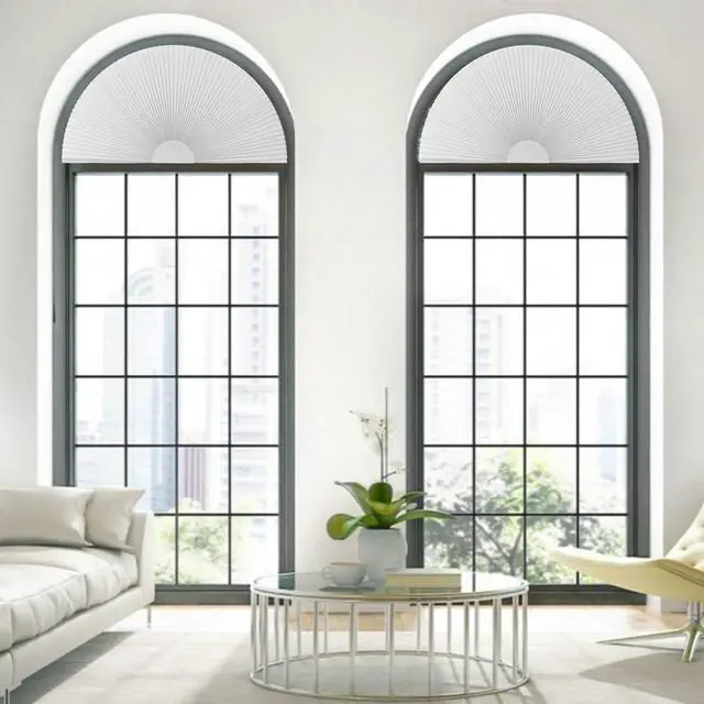Alt view image 7 of 7 - Arch Window Shade Blackout Cellular Shades Half Circle Moon Window Covering No Drill Honeycomb Cordless Blinds for Indoor Window Room Darkening Easy Install Light Blocking Blinds (1, White, 36x18inch)