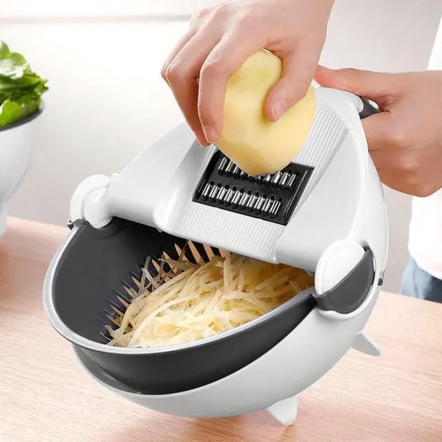 Main image of Multifunctional Kitchen Veggie Fruit Shredder Grater Slicer Rotate 9 Item Vegetable Fruits Cutter Vegetable Chopper with Drain Basket Slicer Fruit Cutter