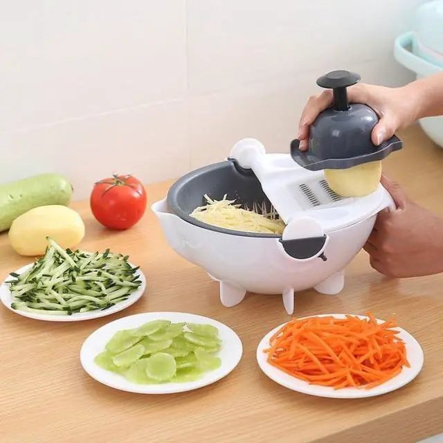 Alt view image 5 of 7 - Multifunctional Kitchen Veggie Fruit Shredder Grater Slicer Rotate 9 Item Vegetable Fruits Cutter Vegetable Chopper with Drain Basket Slicer Fruit Cutter