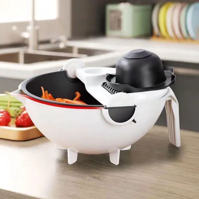 Alt view image 4 of 7 - Multifunctional Kitchen Veggie Fruit Shredder Grater Slicer Rotate 9 Item Vegetable Fruits Cutter Vegetable Chopper with Drain Basket Slicer Fruit Cutter