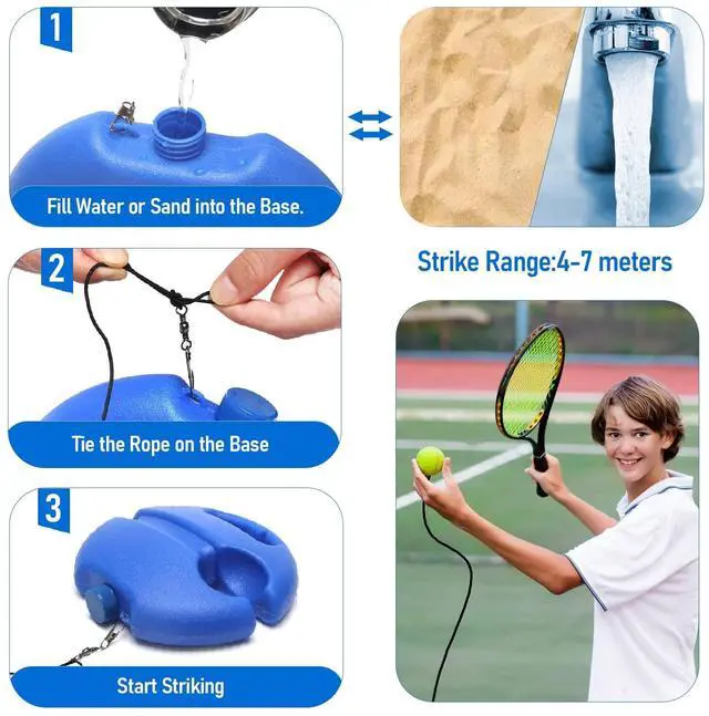 Alt view image 4 of 7 - Tennis Trainer Rebound Ball with String Solo Tennis Training Kit Portable Practice Rebounder Equipment Training Tools with Long Elastic Ropes for Adults, Kids, Beginners (Blue)