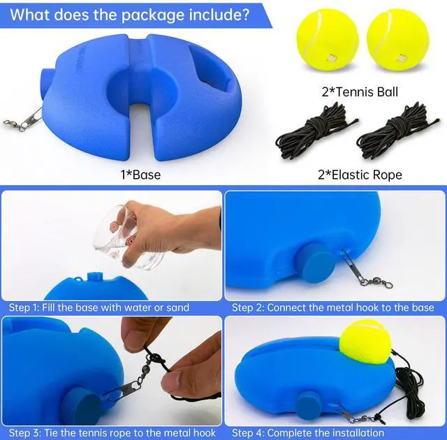 Alt view image 5 of 7 - CHEGIF Tennis Trainer Rebound Ball, Solo Training Equipment, Portable Tennis Rebounder Kit, 2 String Balls, Suitable for Beginners Exercise