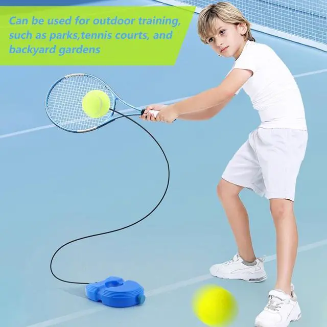 Alt view image 5 of 7 - Tennis Trainer with Rebound Ball, Portable Self-Study Practice Kit Includes 6 Tennis Balls & 1 Base, Durable PE Plastic Design for Outdoor Backyard Court Training(Blue)