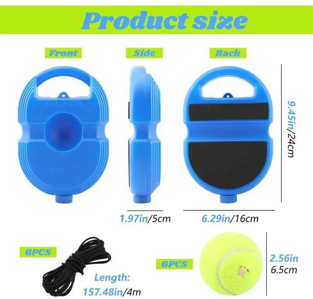 Alt view image 2 of 7 - Tennis Trainer with Rebound Ball, Portable Self-Study Practice Kit Includes 6 Tennis Balls & 1 Base, Durable PE Plastic Design for Outdoor Backyard Court Training(Blue)