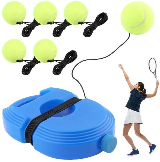 Main image of Tennis Trainer with Rebound Ball, Portable Self-Study Practice Kit Includes 6 Tennis Balls & 1 Base, Durable PE Plastic Design for Outdoor Backyard Court Training(Blue)