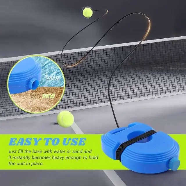 Alt view image 6 of 7 - Tennis Trainer with Rebound Ball, Portable Self-Study Practice Kit Includes 6 Tennis Balls & 1 Base, Durable PE Plastic Design for Outdoor Backyard Court Training(Blue)