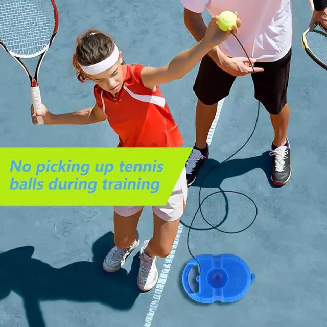 Alt view image 7 of 7 - Tennis Trainer with Rebound Ball, Portable Self-Study Practice Kit Includes 6 Tennis Balls & 1 Base, Durable PE Plastic Design for Outdoor Backyard Court Training(Blue)