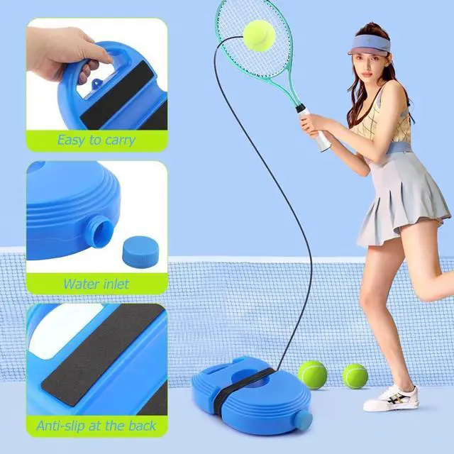 Alt view image 3 of 7 - Tennis Trainer with Rebound Ball, Portable Self-Study Practice Kit Includes 6 Tennis Balls & 1 Base, Durable PE Plastic Design for Outdoor Backyard Court Training(Blue)