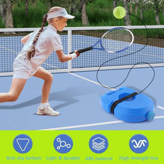 Alt view image 4 of 7 - Tennis Trainer with Rebound Ball, Portable Self-Study Practice Kit Includes 6 Tennis Balls & 1 Base, Durable PE Plastic Design for Outdoor Backyard Court Training(Blue)