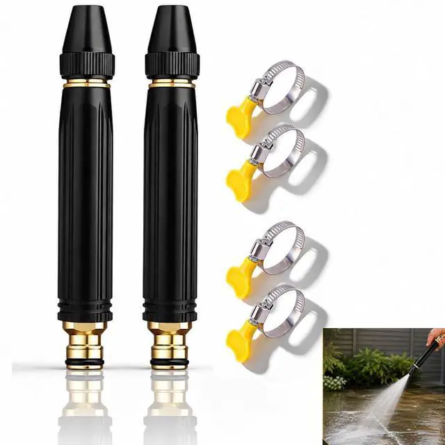 Main image of 2Pcs High Pressure Hose Nozzle, Home High Pressure Car Wash Water Gun,All Metal Heavy Duty Adjustable Twist Water Sprayer,Versatile Tool Washing Patio Cleaning, And Lawn Watering(And Washing US3/4")