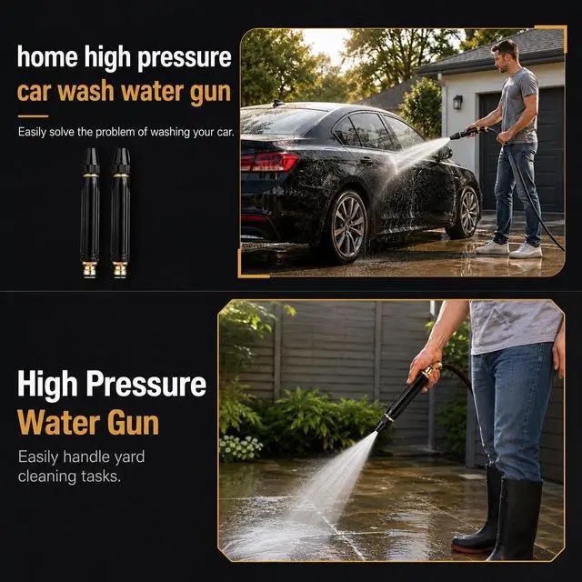 Alt view image 5 of 7 - 2Pcs High Pressure Hose Nozzle, Home High Pressure Car Wash Water Gun,All Metal Heavy Duty Adjustable Twist Water Sprayer,Versatile Tool Washing Patio Cleaning, And Lawn Watering(And Washing US3/4")