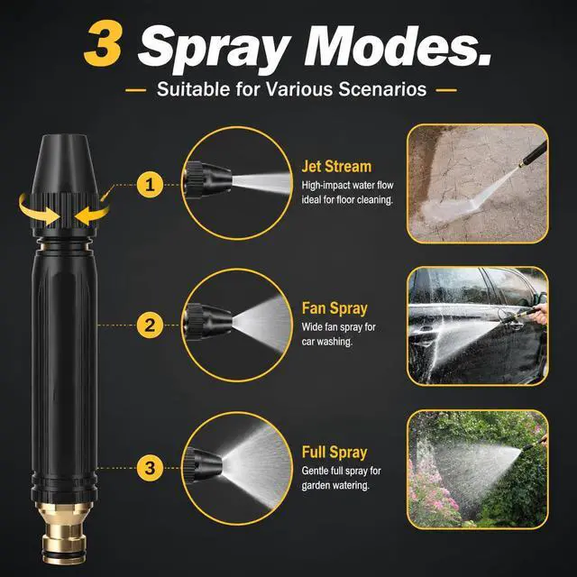 Alt view image 7 of 7 - 2Pcs High Pressure Hose Nozzle, Home High Pressure Car Wash Water Gun,All Metal Heavy Duty Adjustable Twist Water Sprayer,Versatile Tool Washing Patio Cleaning, And Lawn Watering(And Washing US3/4")