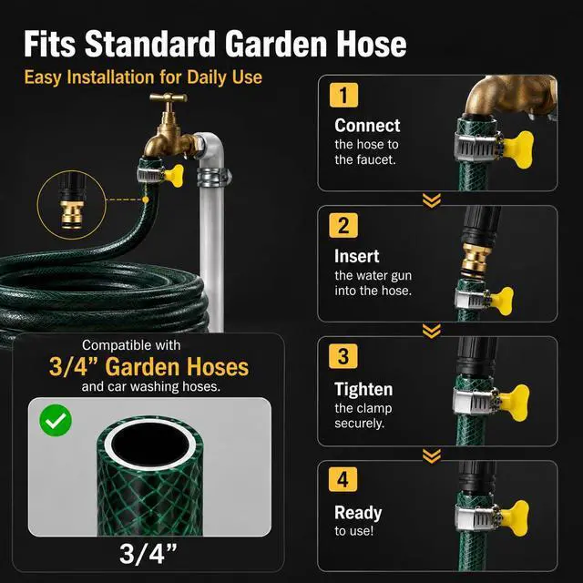 Alt view image 6 of 7 - 2Pcs High Pressure Hose Nozzle, Home High Pressure Car Wash Water Gun,All Metal Heavy Duty Adjustable Twist Water Sprayer,Versatile Tool Washing Patio Cleaning, And Lawn Watering(And Washing US3/4")