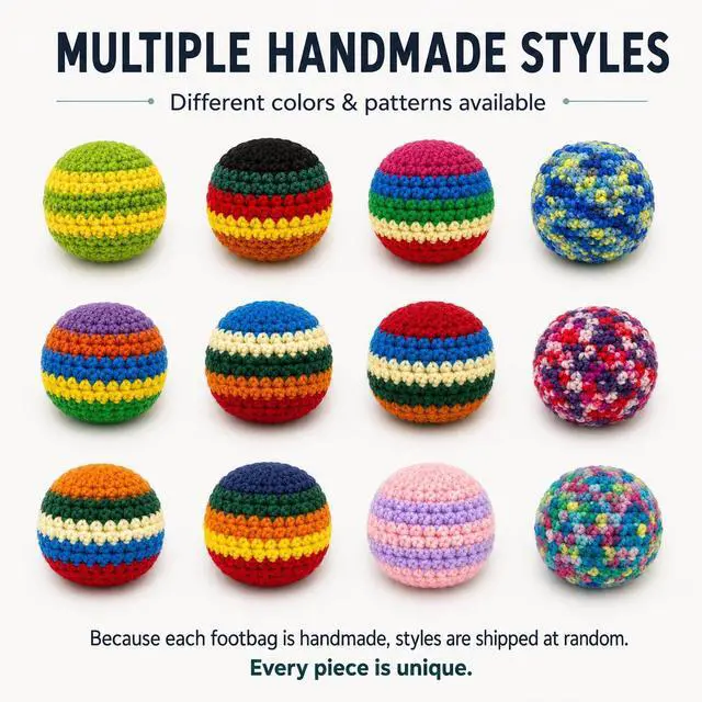 Alt view image 3 of 7 - 3 Pack Handmade Crocheted Footbags, Durable Knit Kick Bags, Soft Woven Juggling Balls for Coordination Training, Outdoor Play, Party Games and Stress Relief