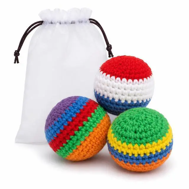 Main image of 3 Pack Handmade Crocheted Footbags, Durable Knit Kick Bags, Soft Woven Juggling Balls for Coordination Training, Outdoor Play, Party Games and Stress Relief