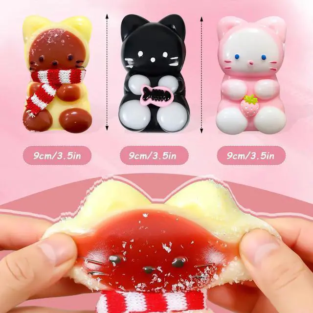 Alt view image 2 of 6 - 3pc Taba Squishy Cat, Squishy Fidget Toys Taba Soft Stress Relief Squishies for Kids Adults Party Favors Pinch Family Toys Silicone Squeeze Toy