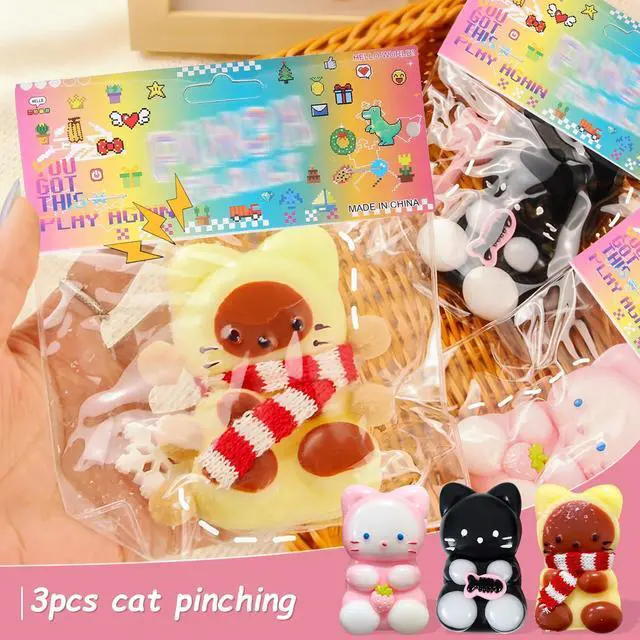 Alt view image 3 of 6 - 3pc Taba Squishy Cat, Squishy Fidget Toys Taba Soft Stress Relief Squishies for Kids Adults Party Favors Pinch Family Toys Silicone Squeeze Toy