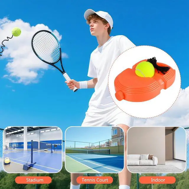 Alt view image 4 of 7 - Solo Tennis Trainer Rebound with 3 String Balls, Solo Practice Rebound Ball for Adults, Portable Tennis Training Equipment for Beginners Sport Exercise, Tennis Rebounder Kit.