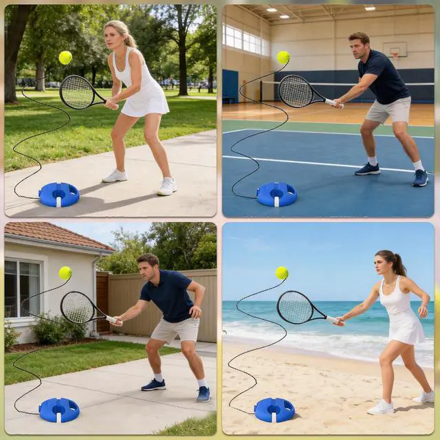 Alt view image 7 of 7 - Solo Tennis Trainer Rebound Ball with 3 PCS Tennis Training Ball with String, Portable Self Training Tool for Beginners/Adults Sport Exercise in Backyard, Garden, Park (Blue)