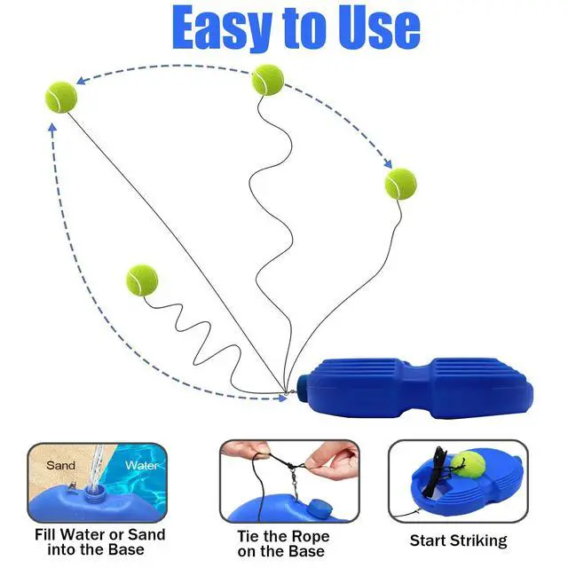 Alt view image 4 of 7 - Tennis Trainer Rebound Ball with 6 String Balls, Solo Tennis Training Equipment for Self Tennis PracitceTraining for Beginner (Blue)