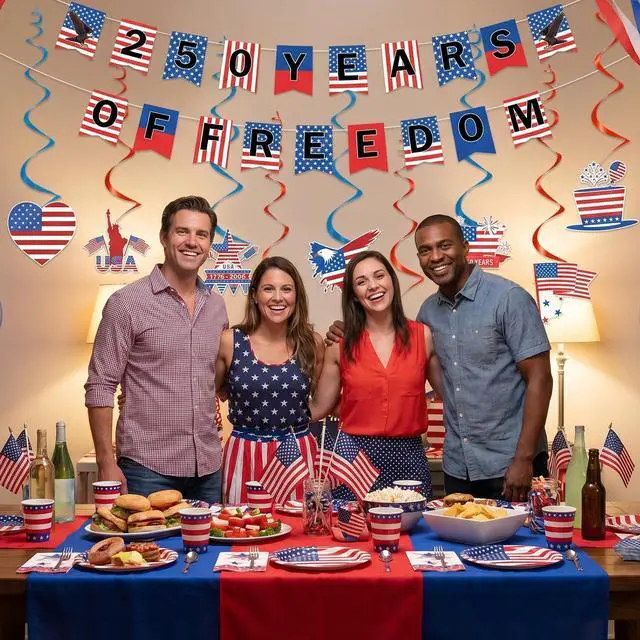 Alt view image 4 of 6 - 250 Anniversary party Decorations - 10 pcs 250 Years of Freedom Banner Hanging Swirls Decorations, Red White and Blue Fourth of July USA Party Decor Supplies