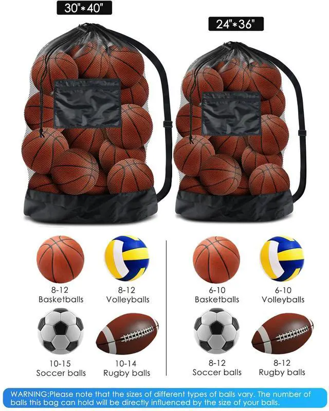 Alt view image 2 of 7 - Ball Storage Net Bags, Sports Equipment Organizer for Garage/Outdoor/Pool/Gym/Beach,Drawstring Mesh Bag for Basketball/Football/Soccer/Volleyball/Baseball/Tennis/Swimming Gear/Toys
