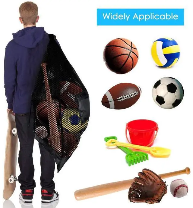 Alt view image 5 of 7 - Ball Storage Net Bags, Sports Equipment Organizer for Garage/Outdoor/Pool/Gym/Beach,Drawstring Mesh Bag for Basketball/Football/Soccer/Volleyball/Baseball/Tennis/Swimming Gear/Toys