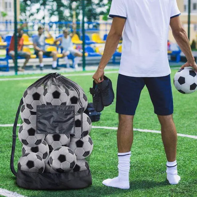 Alt view image 6 of 7 - Ball Storage Net Bags, Sports Equipment Organizer for Garage/Outdoor/Pool/Gym/Beach,Drawstring Mesh Bag for Basketball/Football/Soccer/Volleyball/Baseball/Tennis/Swimming Gear/Toys