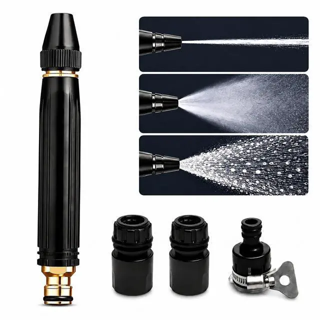 Main image of High Pressure Hose Nozzle & Water Gun, Heavy Duty Metal Garden Hose Nozzle with Adjustable Spray, Pressure Washer Hose Attachment for Car Washing, Patio Cleaning & Plant Watering
