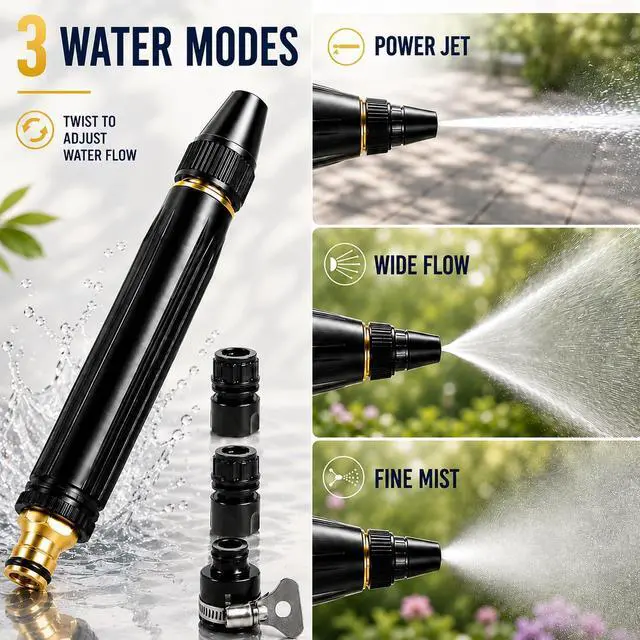 Alt view image 3 of 7 - High Pressure Hose Nozzle & Water Gun, Heavy Duty Metal Garden Hose Nozzle with Adjustable Spray, Pressure Washer Hose Attachment for Car Washing, Patio Cleaning & Plant Watering