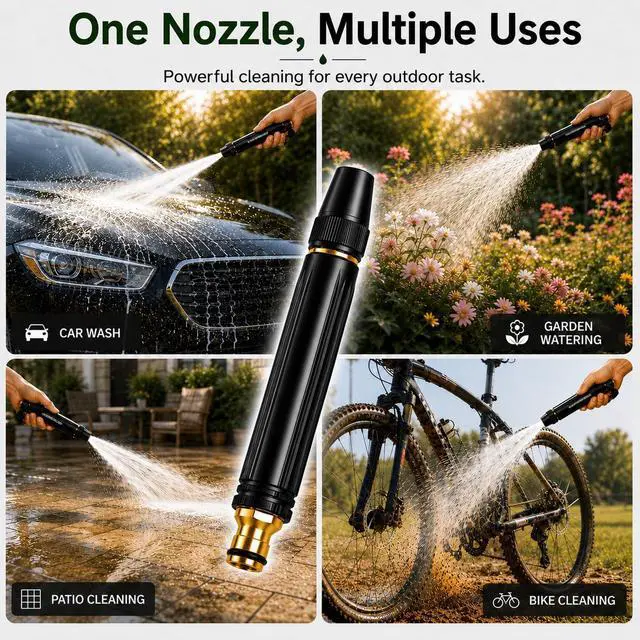 Alt view image 4 of 7 - High Pressure Hose Nozzle & Water Gun, Heavy Duty Metal Garden Hose Nozzle with Adjustable Spray, Pressure Washer Hose Attachment for Car Washing, Patio Cleaning & Plant Watering