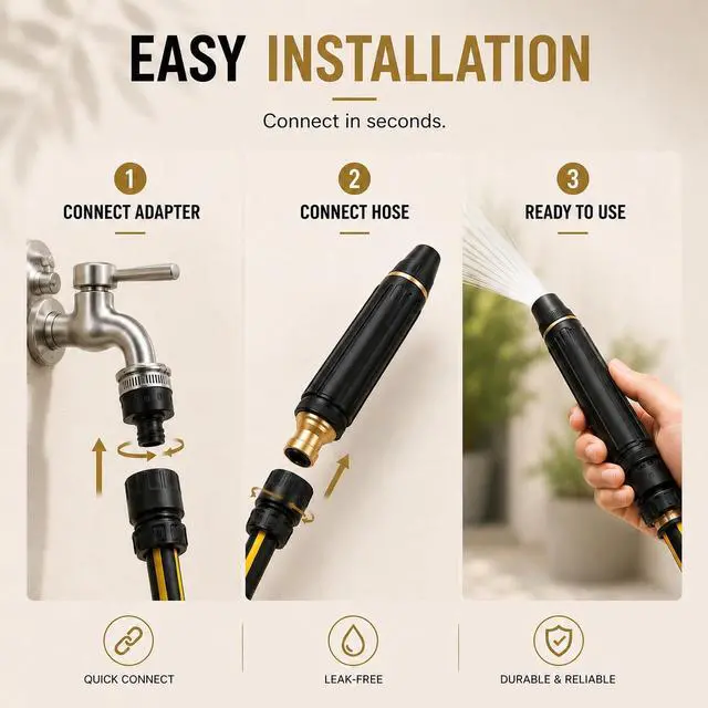 Alt view image 7 of 7 - High Pressure Hose Nozzle & Water Gun, Heavy Duty Metal Garden Hose Nozzle with Adjustable Spray, Pressure Washer Hose Attachment for Car Washing, Patio Cleaning & Plant Watering