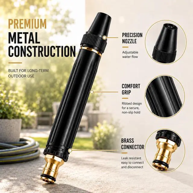 Alt view image 5 of 7 - High Pressure Hose Nozzle & Water Gun, Heavy Duty Metal Garden Hose Nozzle with Adjustable Spray, Pressure Washer Hose Attachment for Car Washing, Patio Cleaning & Plant Watering